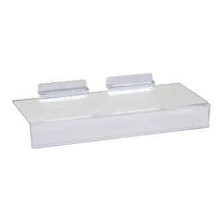 Acrylic shoe shelf with 1" sign slot