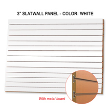3" white melamine slatwall panel with metal insert