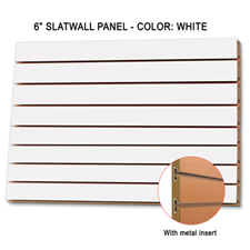 6" white melamine slatwall panel with metal insert