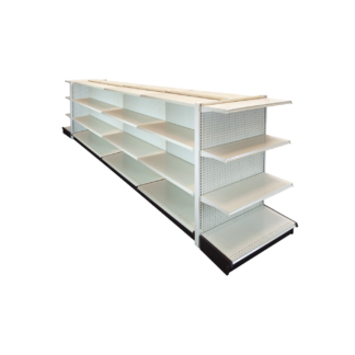 UNO Shelf Double Side Gondola 12'L x 54"H with 16" Base and 2 End Gondolas White Unit (G125416W3S&EGSW)