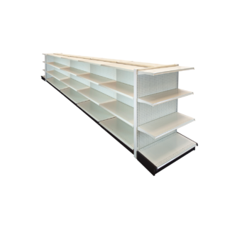 UNO Shelf Double Side Gondola 16'L x 54"H with 16" Base and 2 End Gondolas White Unit (G165416W3S&EGSW)