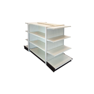 UNO Shelf Double Side Gondola 4'L x 54"H with 16" Base and 2 End Gondolas White Unit (G45416W3S&EGSWI)