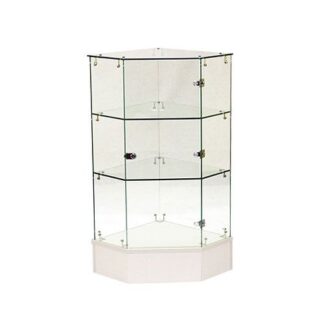 White Pentagon Corner Case with Swing Door and Lock